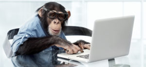 Just give me* some time and I'll get you some copy! (*For the record, this is not actually a monkey; it's a chimpanzee. It's the best we could do, under the circumstances.)